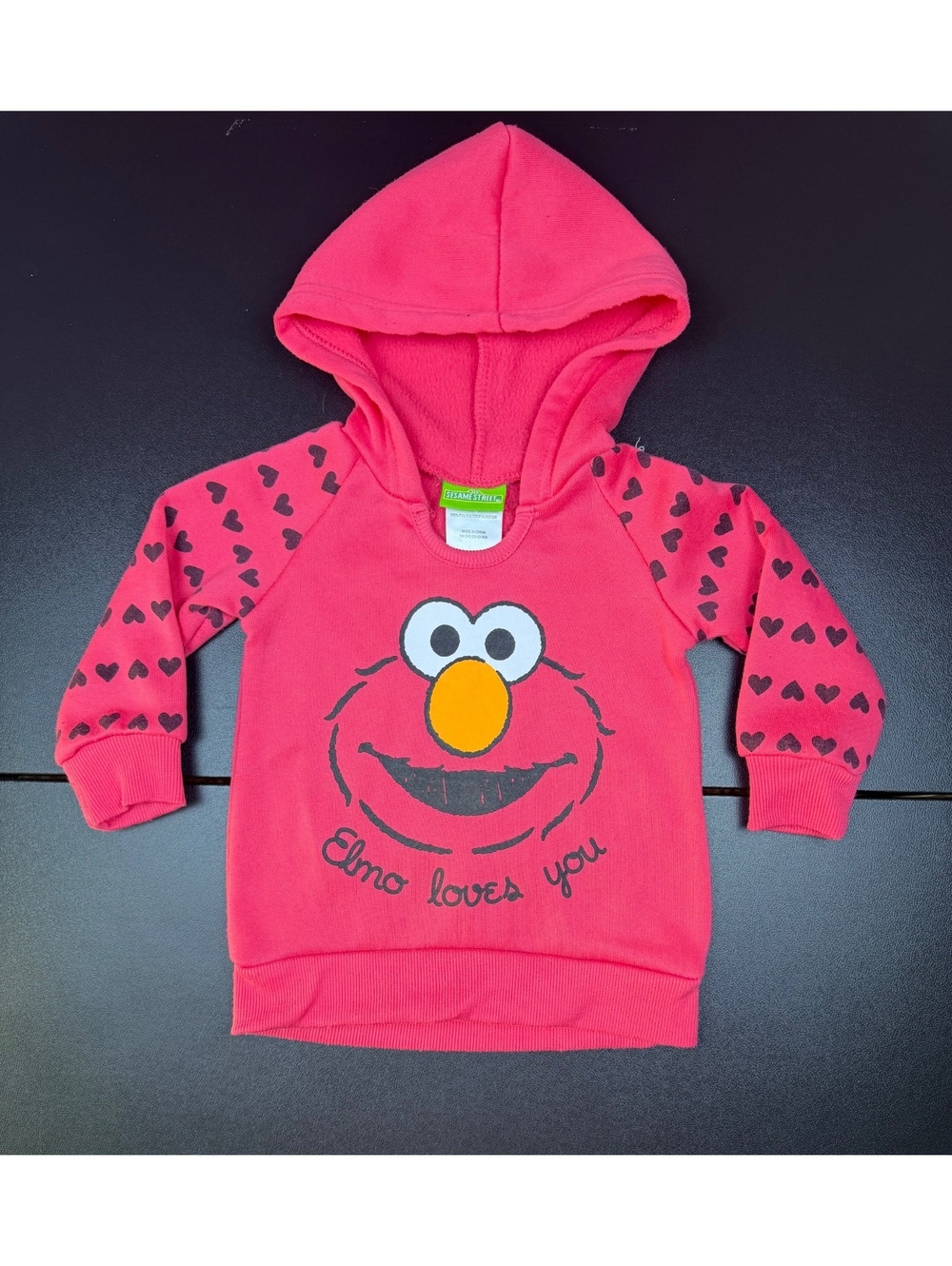 2018 Sesame Street Elmo Loves You Hoodie Girls 18M Pink Red Hearts Pullover